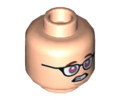 Minifigure, Head Dual Sided Black Glasses, Reddish Brown Eyebrows, Sheepish Grin / Dark Pink Eyes Pattern - Hollow Stud