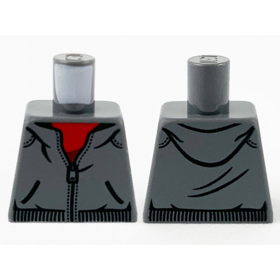 Torso Dark Bluish Gray Hoodie, Red Shirt and Zipper Pattern