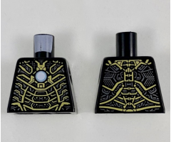 Torso Armor with Intricate Gold and Pearl Dark Gray Circuitry, Metallic Blue Circle in Center Pattern