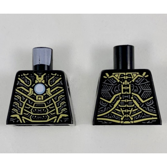 Torso Armor with Intricate Gold and Pearl Dark Gray Circuitry, Metallic Blue Circle in Center Pattern