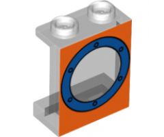 Panel 1 x 2 x 2 with Side Supports - Hollow Studs with Porthole Blue on Orange Background Pattern