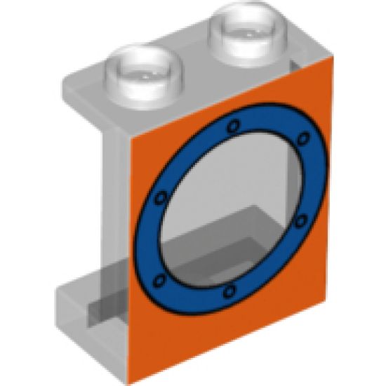 Panel 1 x 2 x 2 with Side Supports - Hollow Studs with Porthole Blue on Orange Background Pattern