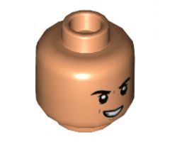 Minifigure, Head Dual Sided Black Eyebrows, Dark Orange Furrows, Evil Smile / Scared Pattern - Hollow Stud