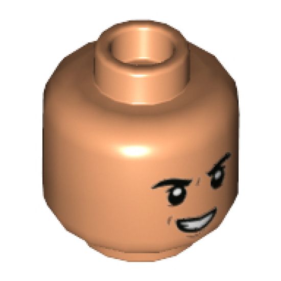 Minifigure, Head Dual Sided Black Eyebrows, Dark Orange Furrows, Evil Smile / Scared Pattern - Hollow Stud