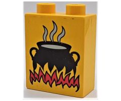 Duplo, Brick 1 x 2 x 2 with Cooking Pot on Flames Pattern