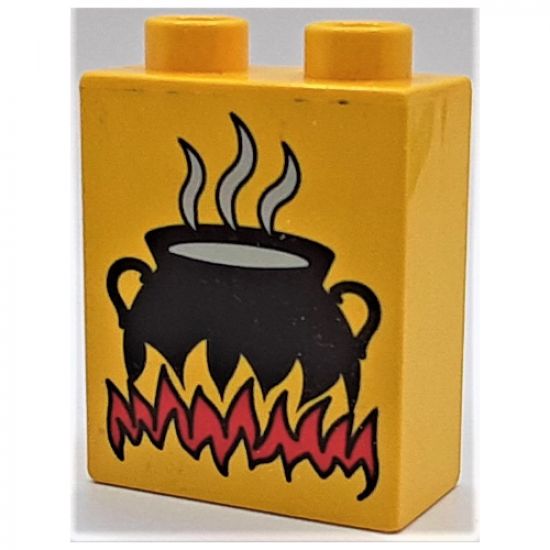 Duplo, Brick 1 x 2 x 2 with Cooking Pot on Flames Pattern