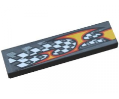 Tile 1 x 4 with Checkered Flag and Flame Pattern Model Right Side (Sticker) - Set 8134