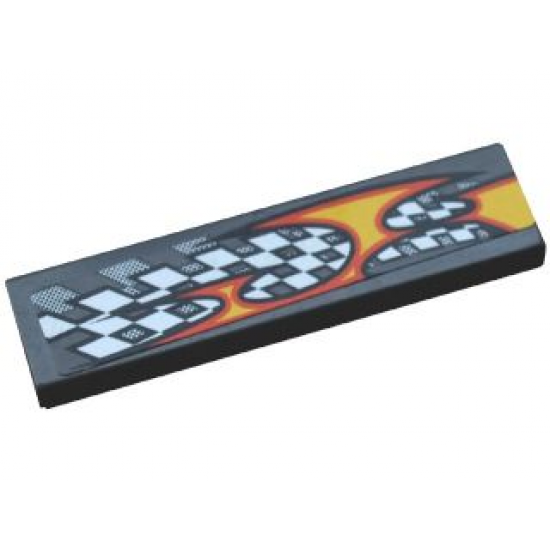 Tile 1 x 4 with Checkered Flag and Flame Pattern Model Right Side (Sticker) - Set 8134