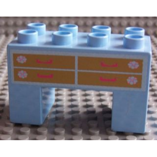 Duplo, Brick 2 x 4 x 2 with 2 x 2 Cutout on Bottom with Dressing Table Pattern (Sticker) - Set 4820