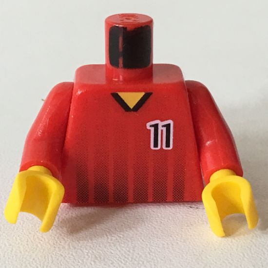 Torso Soccer Black Fading Stripes and No. 11 Front and Back Pattern / Red Arms / Yellow Hands