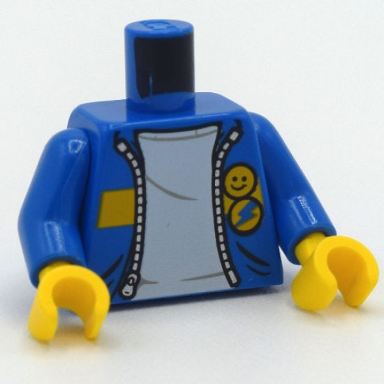 Torso Jacket with Gold Zipper, Yellow Stripe, Smiley Face and Lightning Bolt Buttons over White Shirt Pattern / Blue Arms / Yellow Hands