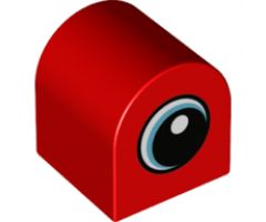 Duplo, Brick 2 x 2 x 2 Curved Top with White Spot and Medium Azure Circled Eye Looking Right Pattern