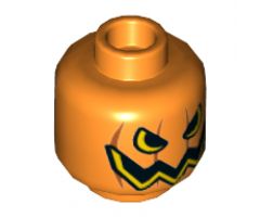 Minifigure, Head Pumpkin Jack O' Lantern Open Semicircular Eyes with Vertical Lines on Back Pattern - Hollow Stud