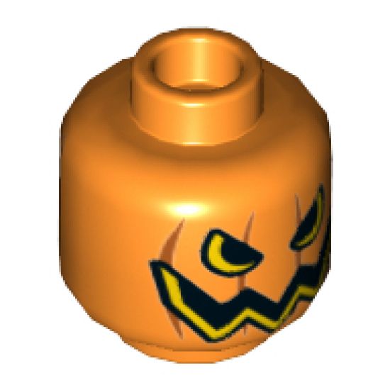 Minifigure, Head Pumpkin Jack O' Lantern Open Semicircular Eyes with Vertical Lines on Back Pattern - Hollow Stud