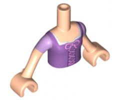 Mini Doll, Torso Friends Girl Medium Lavender Top with Lacing and Bow Pattern, Light Nougat Arms with Hands with Lavender Short Sleeves