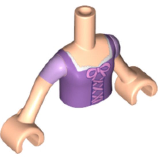 Mini Doll, Torso Friends Girl Medium Lavender Top with Lacing and Bow Pattern, Light Nougat Arms with Hands with Lavender Short Sleeves