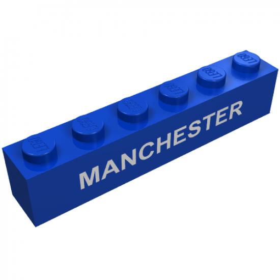 Brick 1 x 6 with White 'MANCHESTER' Pattern