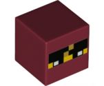 Minifigure, Head, Modified Cube Balaclava with Minecraft Pixelated Eyes, Eyebrows and Gold Trim Pattern