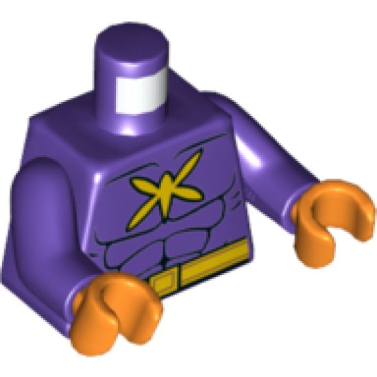 Torso Batman Muscles Outline with Yellow Killer Moth Logo and Belt Pattern / Dark Purple Arms / Orange Hands
