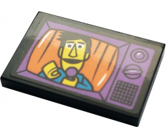 Tile 2 x 3 with TV with Guy Smiley Pattern (Sticker) - Set 21324