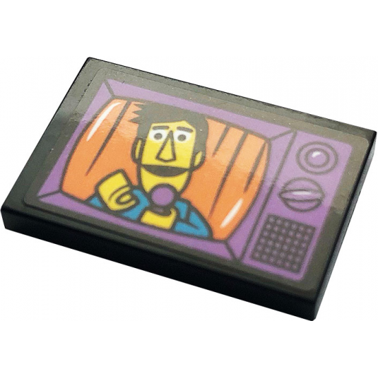 Tile 2 x 3 with TV with Guy Smiley Pattern (Sticker) - Set 21324