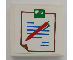 Tile 2 x 2 with Hospital Chart with Brown Outline, Blue Text, and Red and Green Pen Pattern (Sticker) - Sets 5874 / 5875 / 5876
