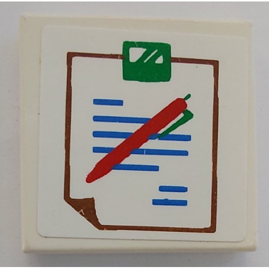Tile 2 x 2 with Hospital Chart with Brown Outline, Blue Text, and Red and Green Pen Pattern (Sticker) - Sets 5874 / 5875 / 5876