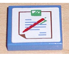 Tile 2 x 2 with Hospital Chart with Brown Outline, Blue Text, and Red and Green Pen Pattern (Sticker) - Sets 5874 / 5875 / 5876