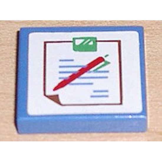 Tile 2 x 2 with Hospital Chart with Brown Outline, Blue Text, and Red and Green Pen Pattern (Sticker) - Sets 5874 / 5875 / 5876