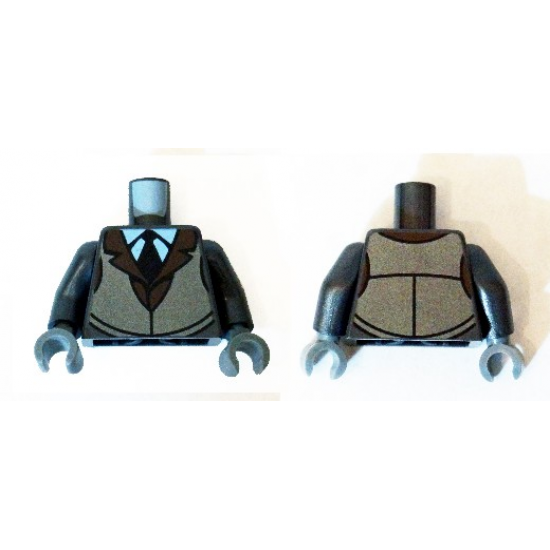Torso White Shirt with Black Tie, Reddish Brown Jacket Collar and Silver Vest Pattern / Pearl Dark Gray Arms / Dark Bluish Gray Hands