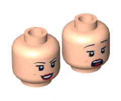 Minifigure, Head Dual Sided Female Black Eyebrows, Eyelashes, Red Lips, Dimples, Smile / Scared Pattern (Mary Jane 5) - Hollow Stud