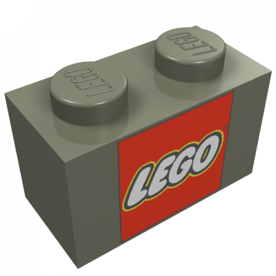 Brick 1 x 2 with Lego Logo in Red Square Pattern