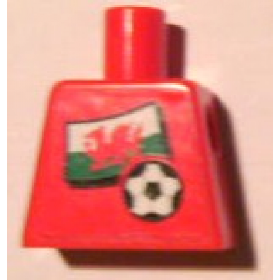 Torso Soccer Red/White Team, Welsh Flag Sticker Front, Black Number Sticker Back (specify number in listing)