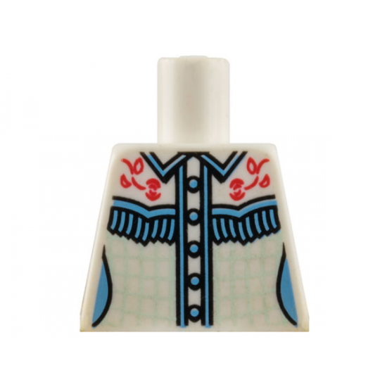 Torso Female Western Shirt with Buttons, Fringe and Red Roses Pattern