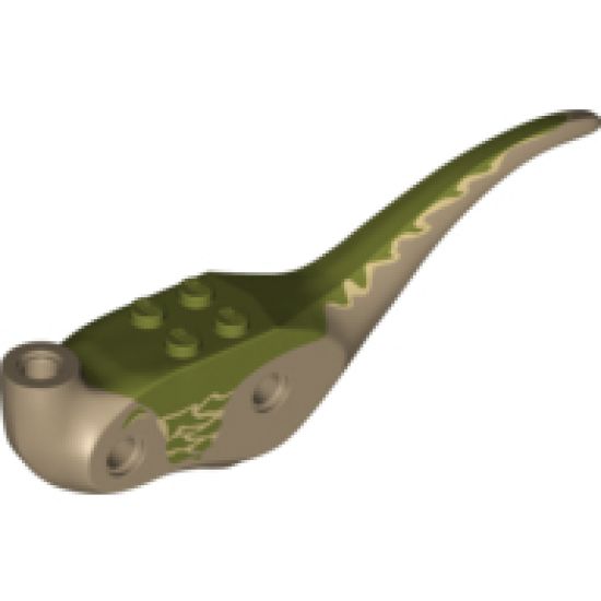 Animal, Body Part Dinosaur Middle Raptor with Olive Green Top with Tan Stripes Pattern