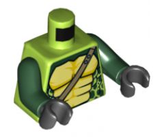 Torso Ninjago Snake with Dark Tan Shoulder Belt and Green and Tan Scales Pattern / Dark Green Arms / Black Hands (Spitta)