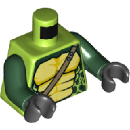 Torso Ninjago Snake with Dark Tan Shoulder Belt and Green and Tan Scales Pattern / Dark Green Arms / Black Hands (Spitta)