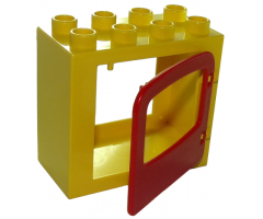 Duplo, Building Door / Window Frame 2 x 4 x 3 Flat Front Surface with Red Duplo Door / Window (4253 / 4247)