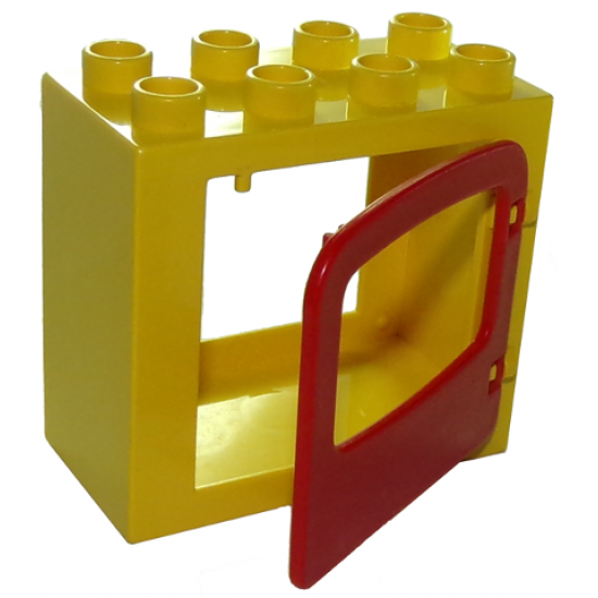 Duplo, Building Door / Window Frame 2 x 4 x 3 Flat Front Surface with Red Duplo Door / Window (4253 / 4247)