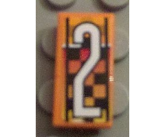 Tile 1 x 2 with White Number 2 on Checkered Background Pattern (Sticker) - Set 8641