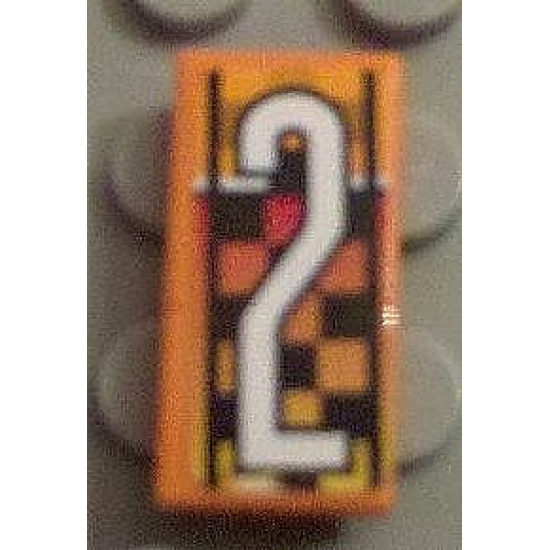Tile 1 x 2 with White Number 2 on Checkered Background Pattern (Sticker) - Set 8641