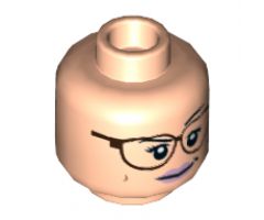 Minifigure, Head Dual Sided Female Reddish Brown Glasses, Bright Pink Lips, Crooked Smile and Raised Eyebrow / Open Mouth Angry Pattern - Hollow Stud