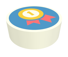 Tile, Round 1 x 1 with Yellow Number 1 in Circle Medal with Coral Ribbons on Dark Azure Background Pattern