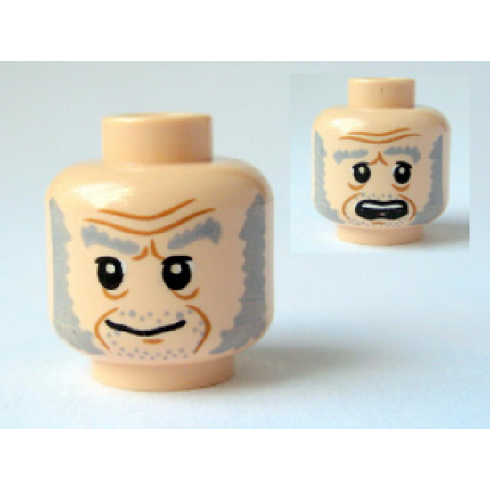 Minifigure, Head Dual Sided HP Ollivander Smile / Scared Pattern - Blocked Open Stud