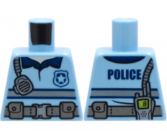 Torso Police Shirt with Silver and Dark Blue Stripes, Utility Belt, Radio and 'POLICE' on Back Pattern