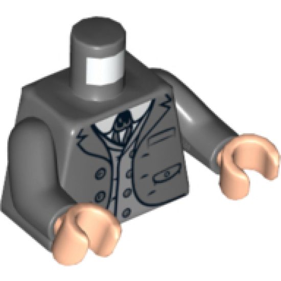 Torso Jacket with Pockets, Vest with Buttons and String Tie Pattern / Dark Bluish Gray Arms / Light Nougat Hands