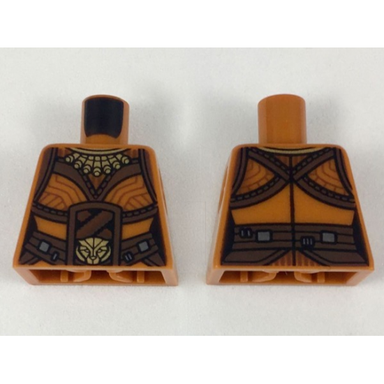 Torso Female, Gold Necklace and Lion Head Belt Buckle, Reddish Brown Belt and Trim Pattern