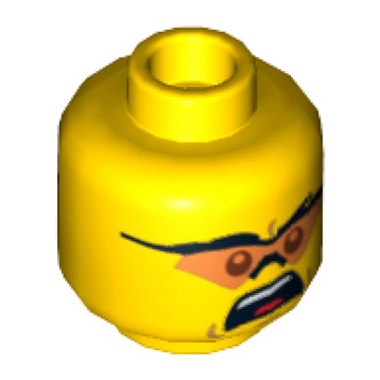 Minifigure, Head Dual Sided Glasses with Orange Lenses, Smile / Mouth Open Upset Pattern - Hollow Stud