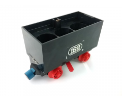 Train Battery Box Car with Two Contact Holes, Red Switch Lever, Blue and Red Magnets, and Red Wheels with '182' Pattern on Both Sides (Stickers) - Set 182