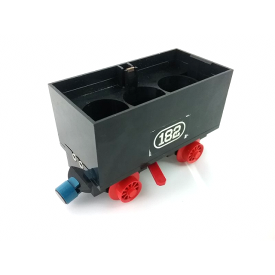 Train Battery Box Car with Two Contact Holes, Red Switch Lever, Blue and Red Magnets, and Red Wheels with '182' Pattern on Both Sides (Stickers) - Set 182